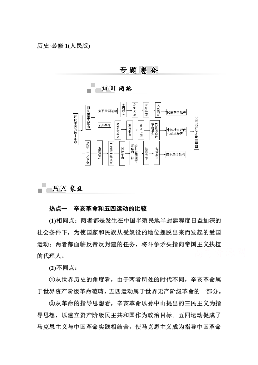 2014-2015学年高中历史专题整合（人民版必修1）专题三近代中国的民主革命