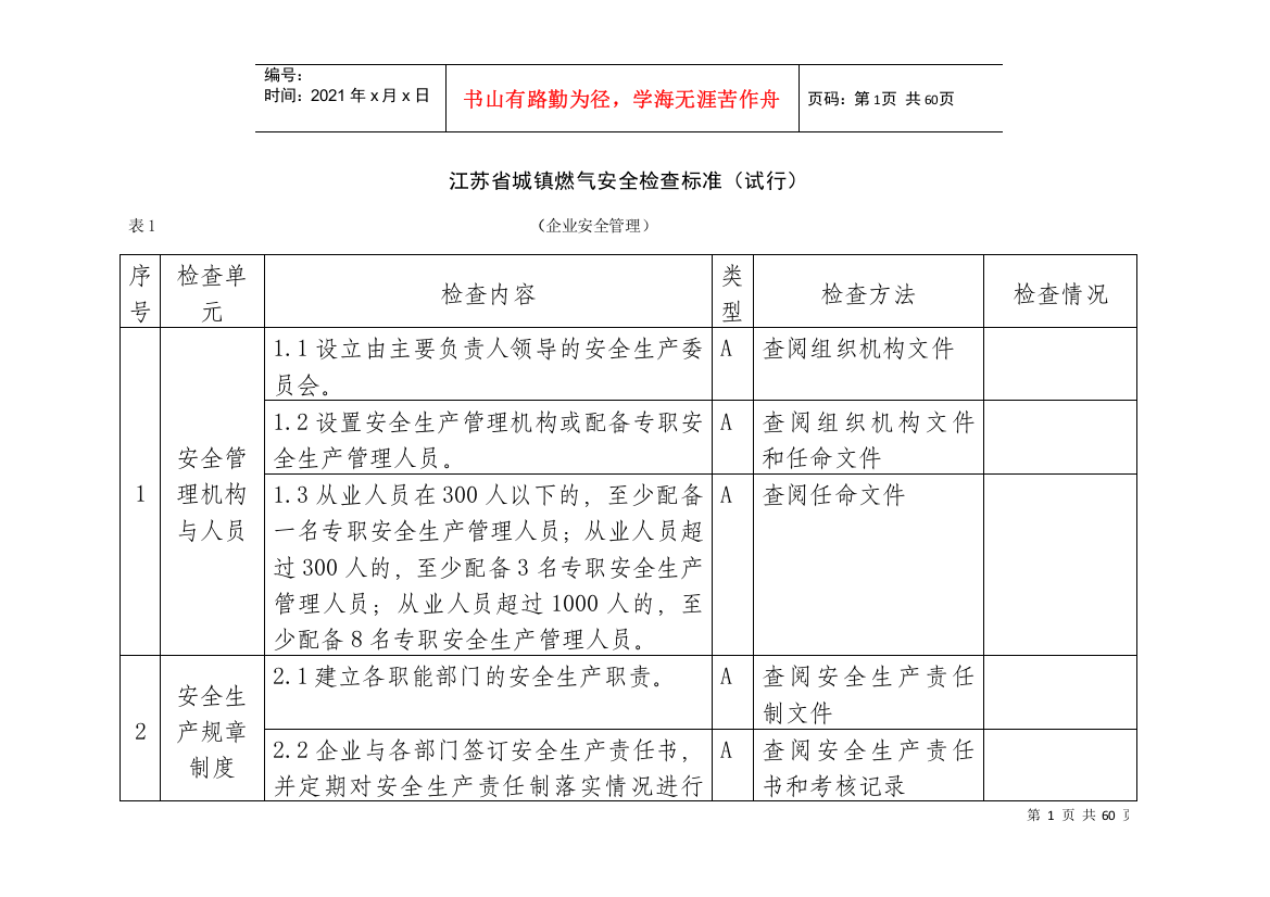 城镇燃气安全检查标准