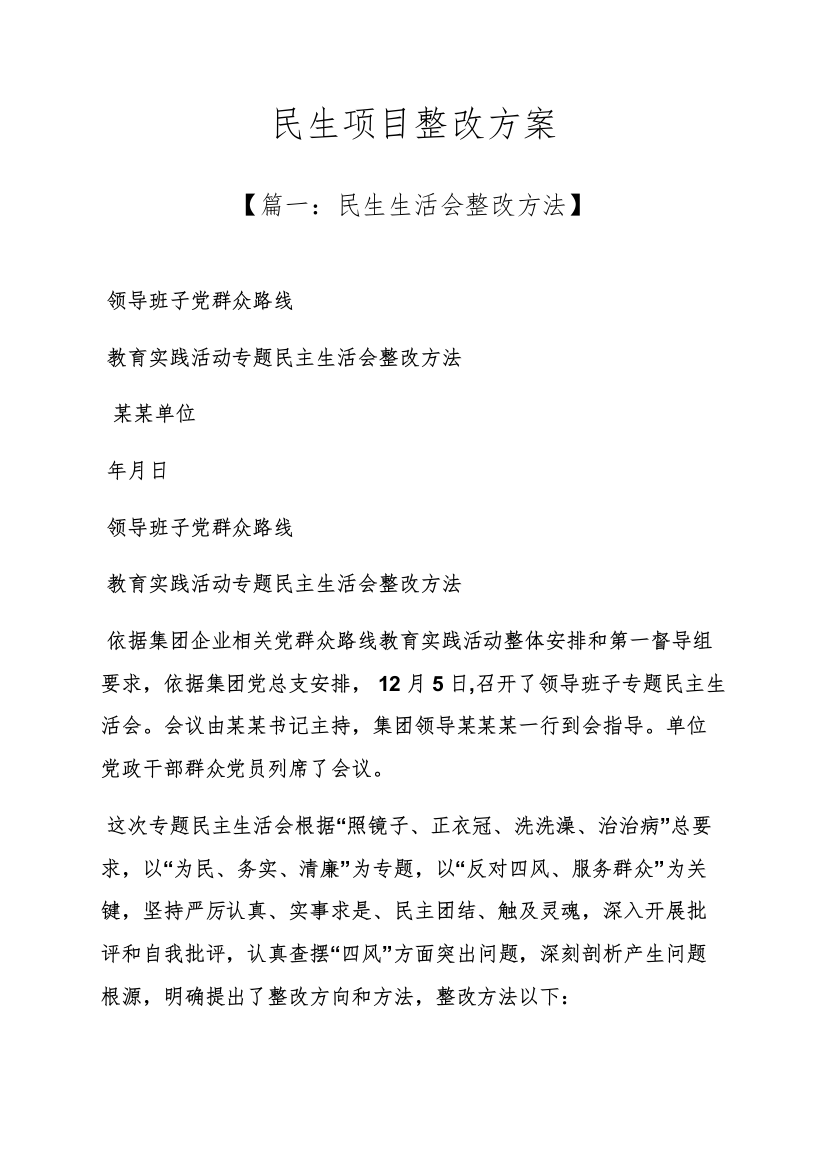 活动专项方案之民生综合项目整改专项方案