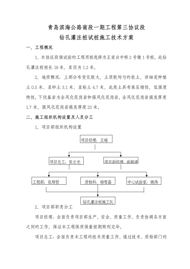 灌注桩试验桩施工方案