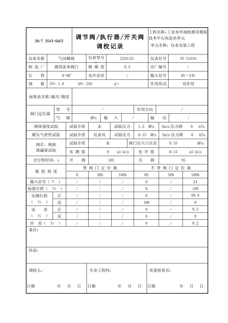 职业经理人-3543G603ok调节阀执行器开关阀调校记录54页