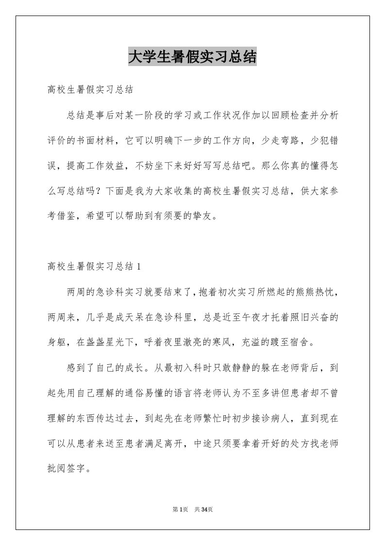 大学生暑假实习总结例文7