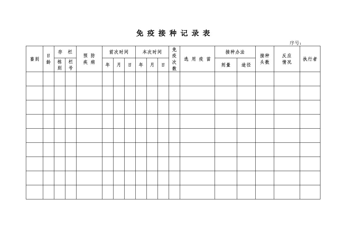 免疫接种记录表