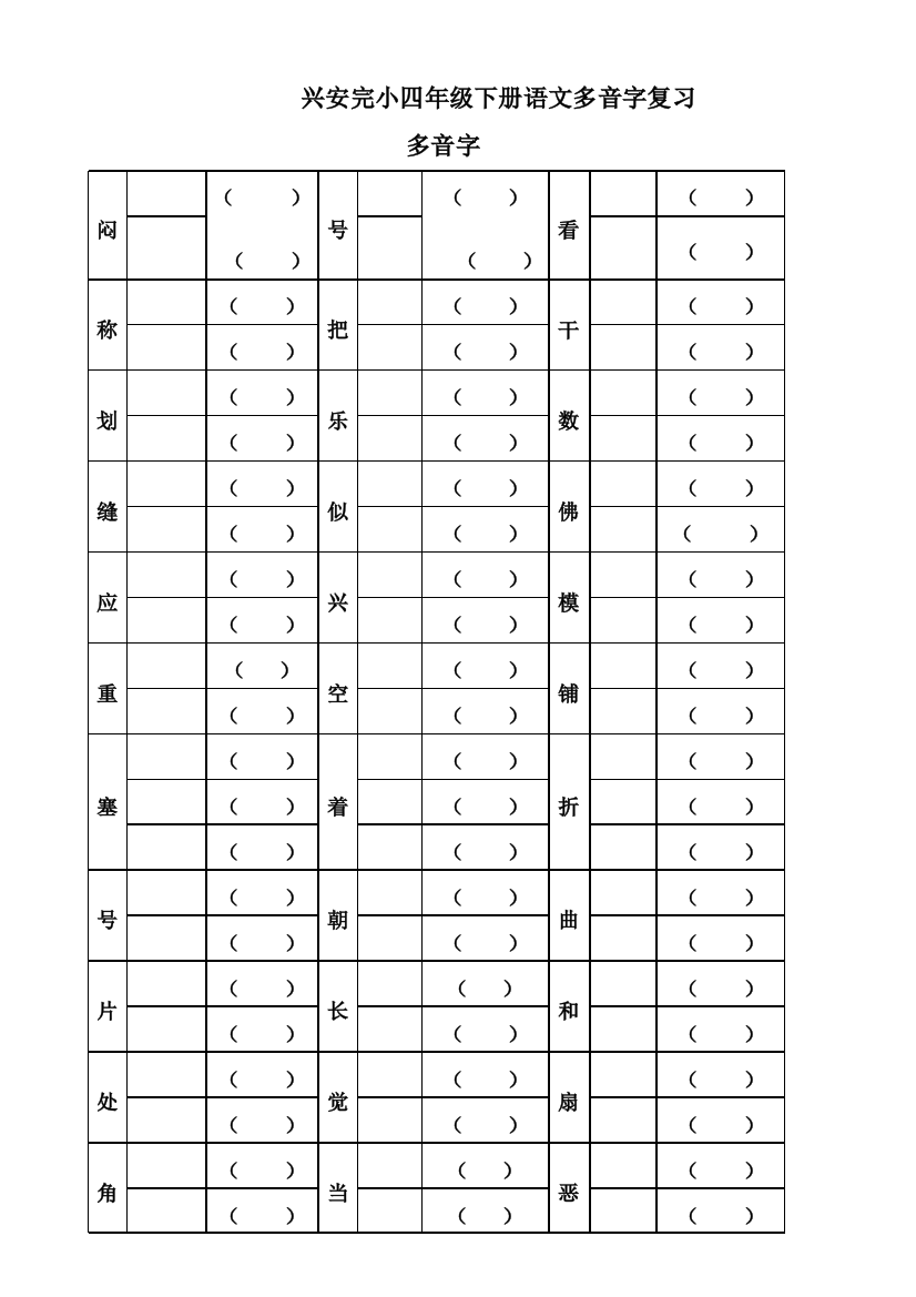 2021年人教版四年级下册字词句总复习题库