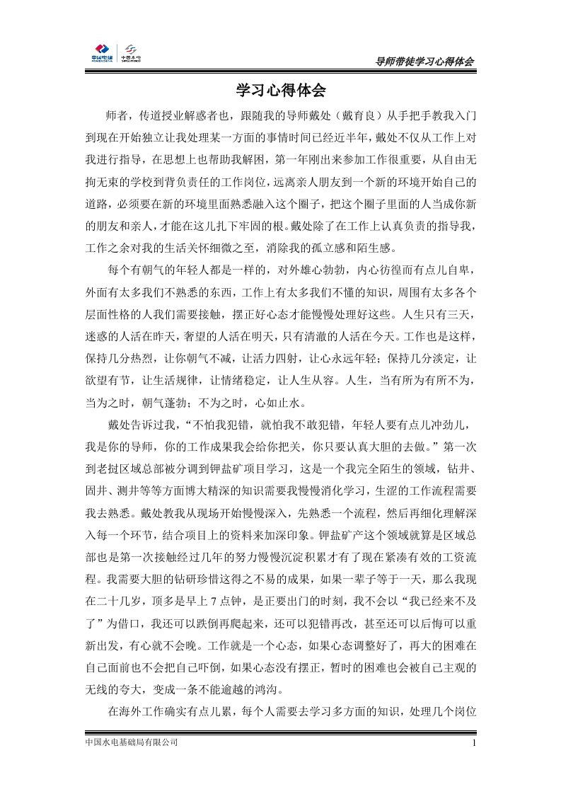 导师带徒学习心得体会