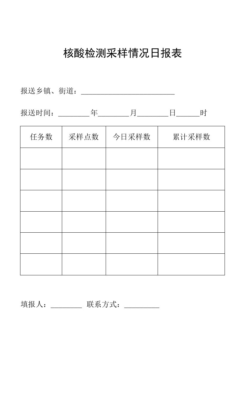 核酸检测采样情况日报表