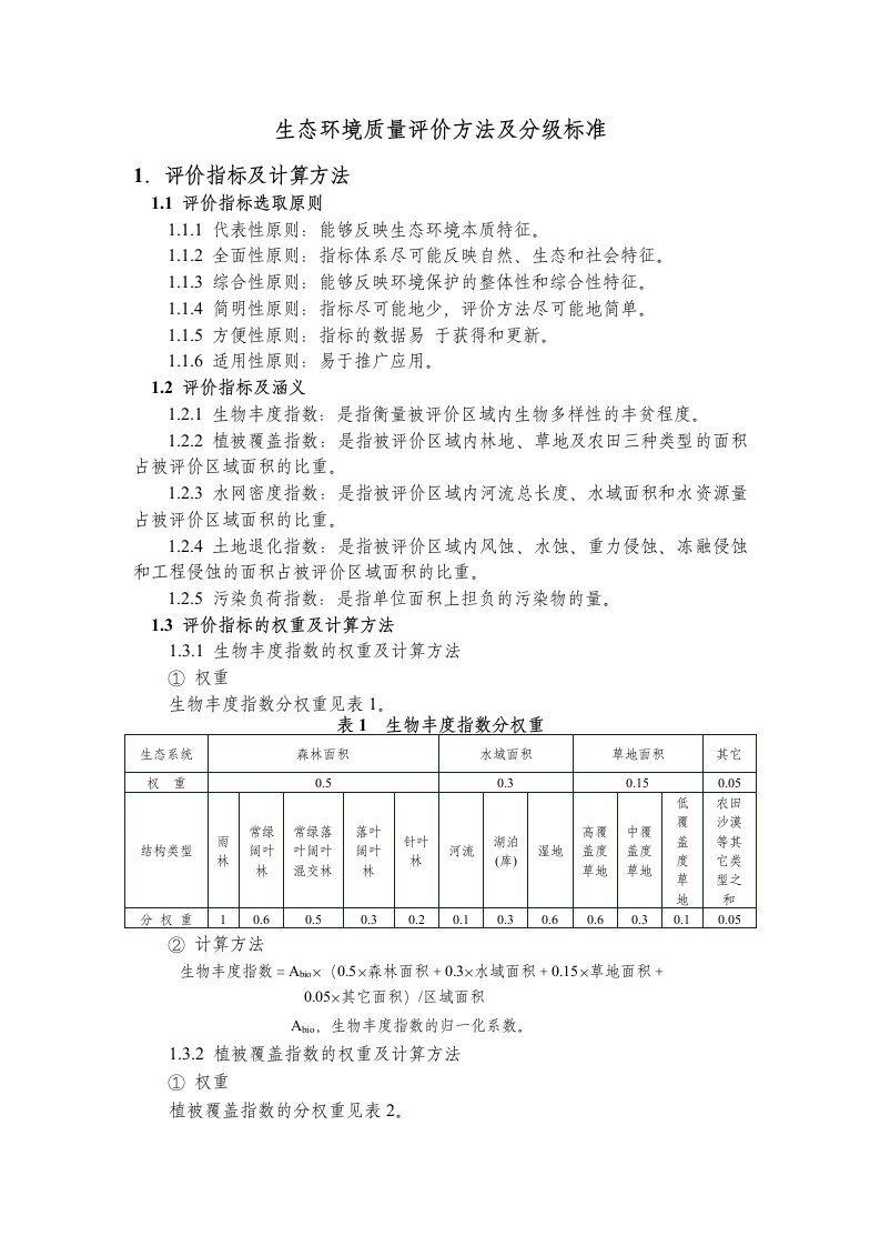 生态环境状况评价技术规范（附计算实例）