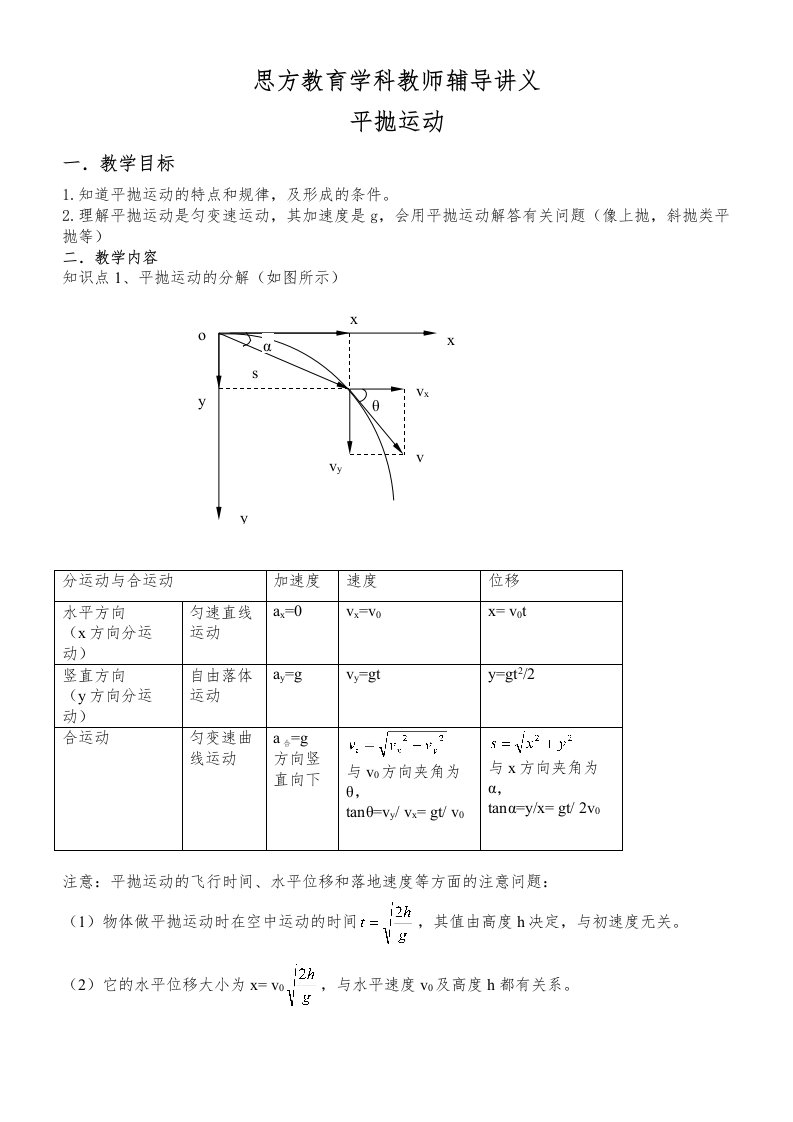 平抛运动讲义