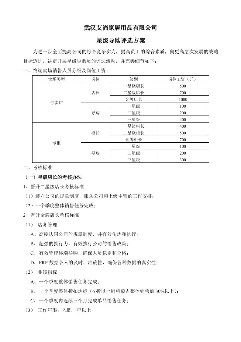 星级导购评选方案