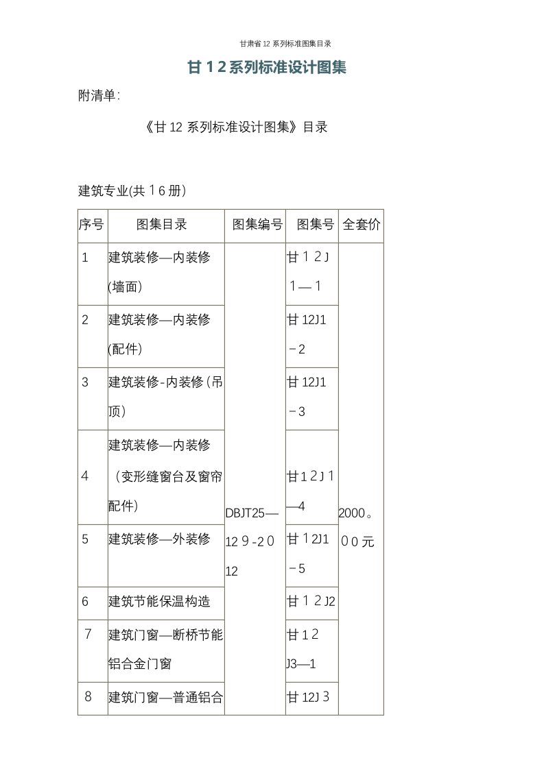 甘肃省12系列标准图集目录