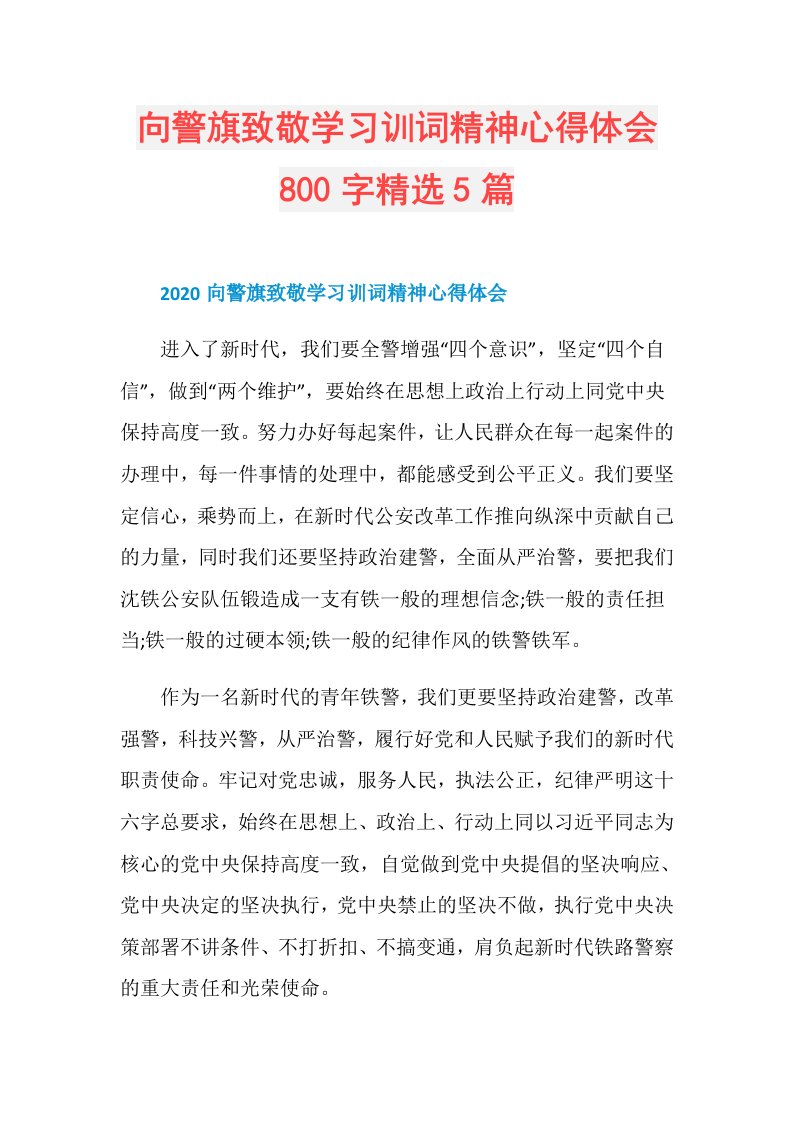 向警旗致敬学习训词精神心得体会800字精选5篇