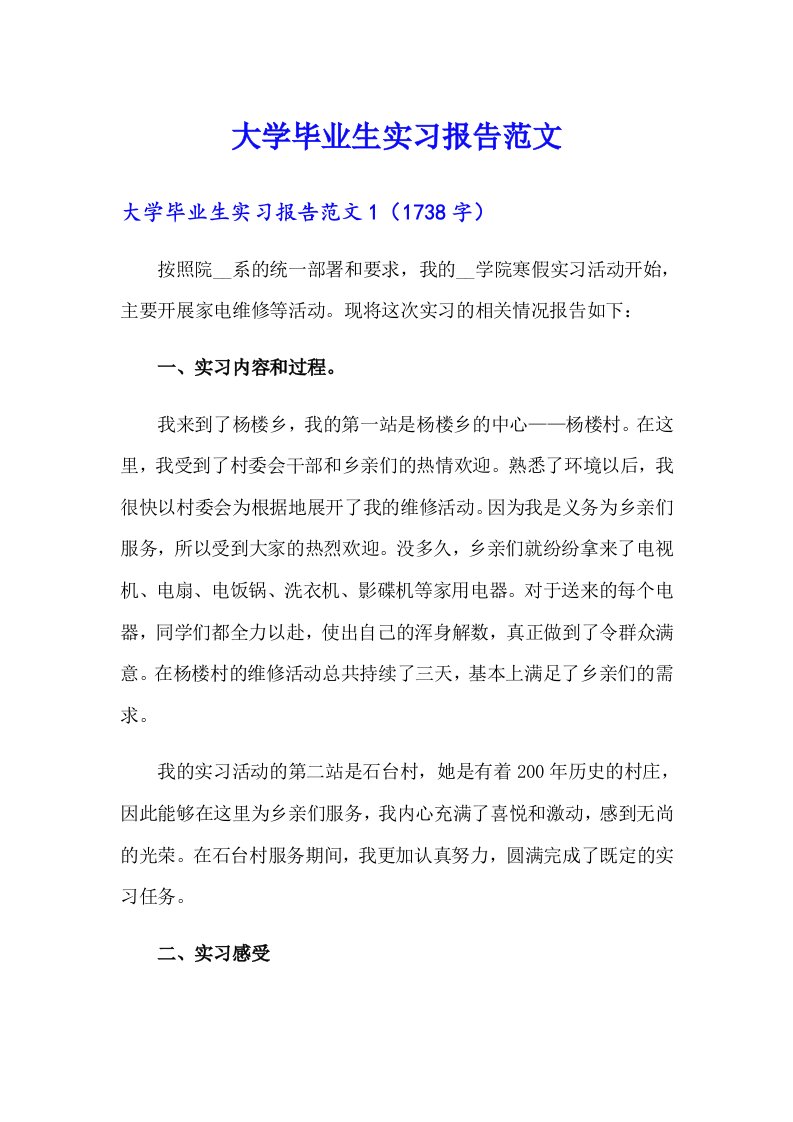 大学毕业生实习报告范文