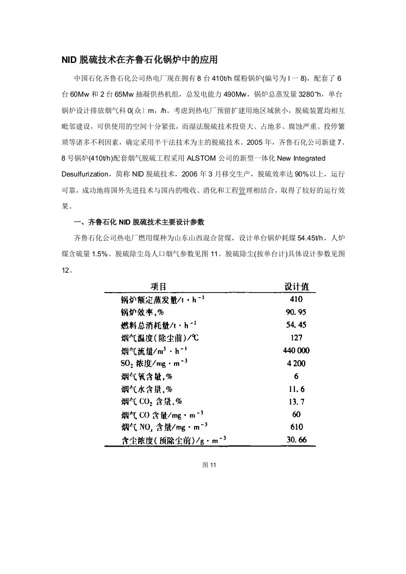 NID脱硫技术在齐鲁石化锅炉中的应用