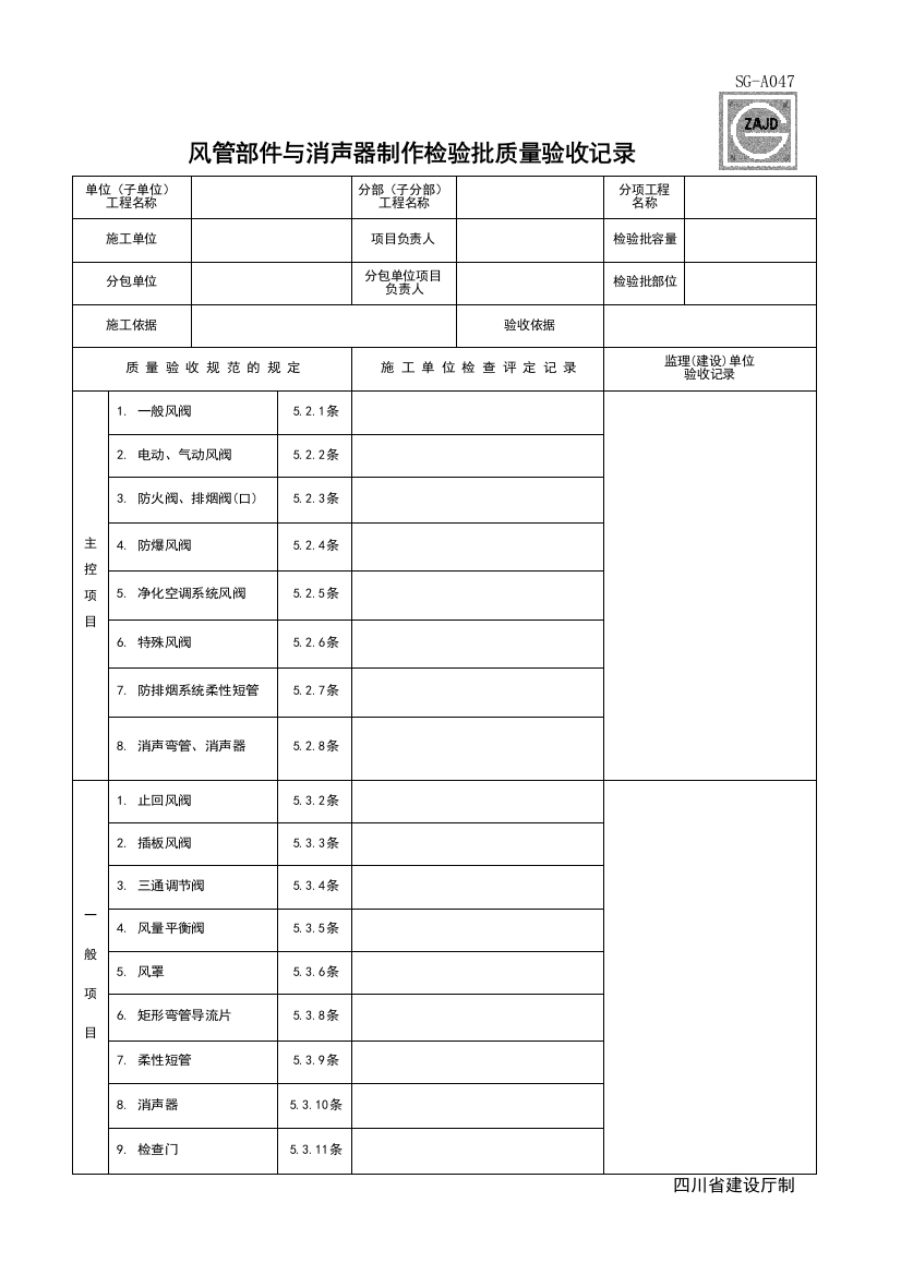 SG-A047_风管部位与消声器制作检验批