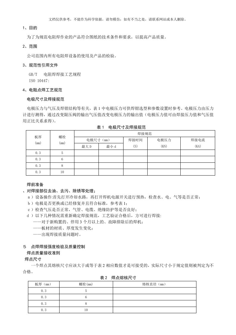 2020年电阻焊工艺规范和质量控制