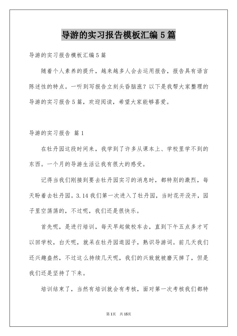 导游的实习报告模板汇编5篇例文