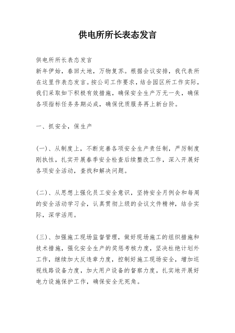 供电所所长表态发言