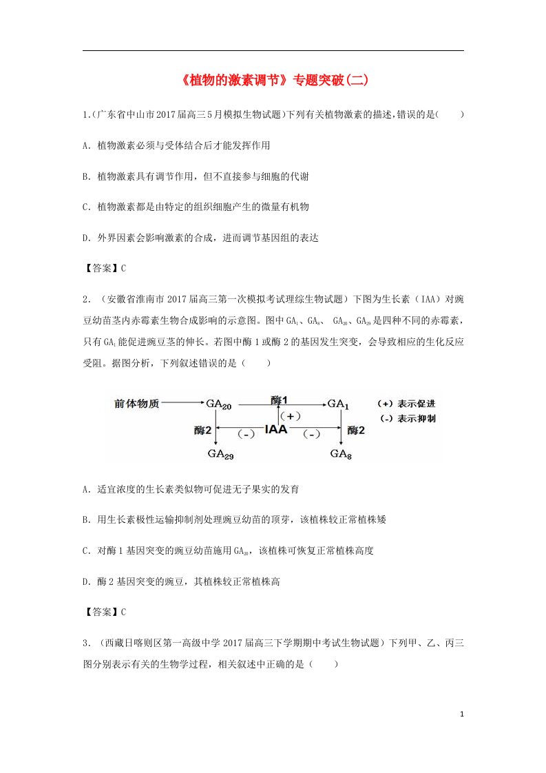 高考生物总复习《植物的激素调节》专题演练（二）