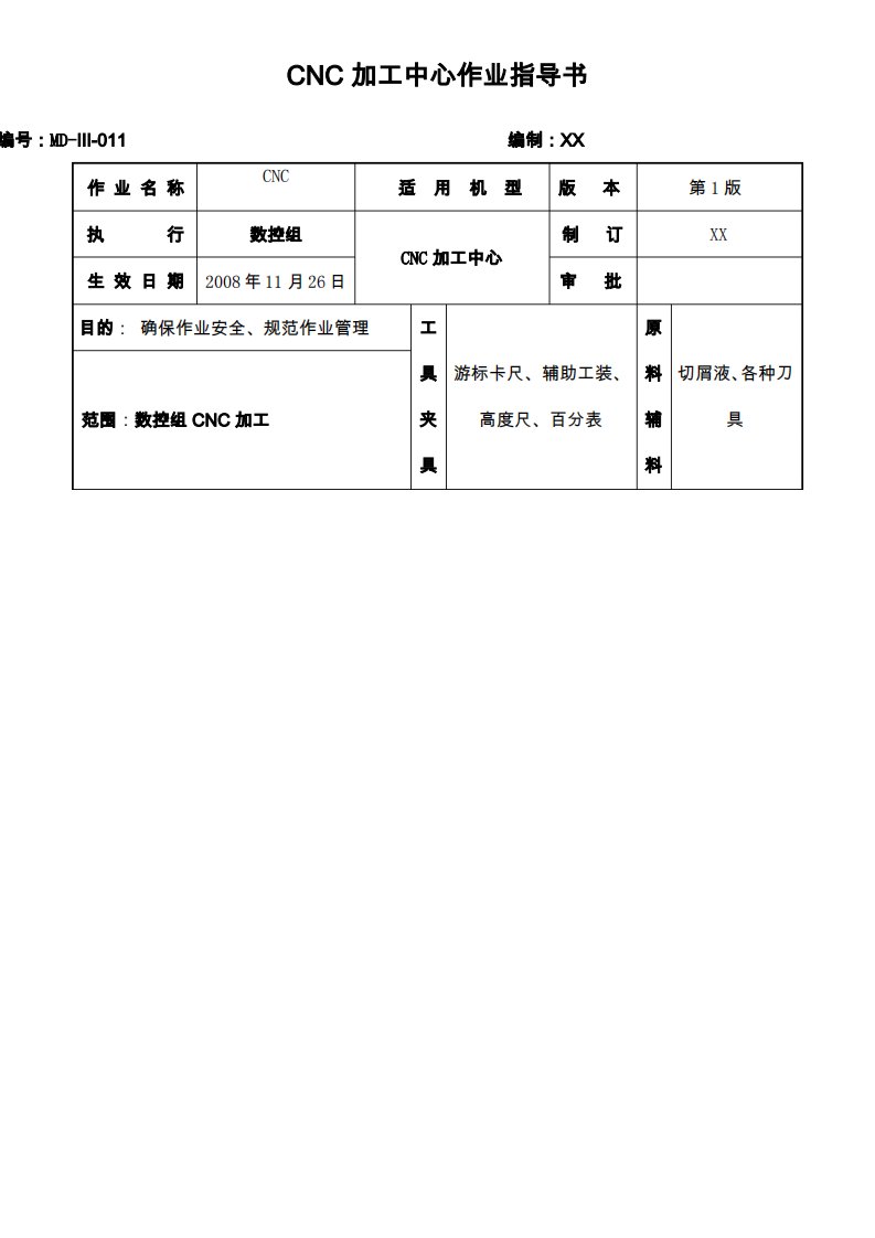 cnc加工中心作业指导书