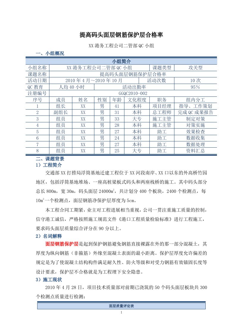 [QC成果]提高码头面层钢筋保护层合格率