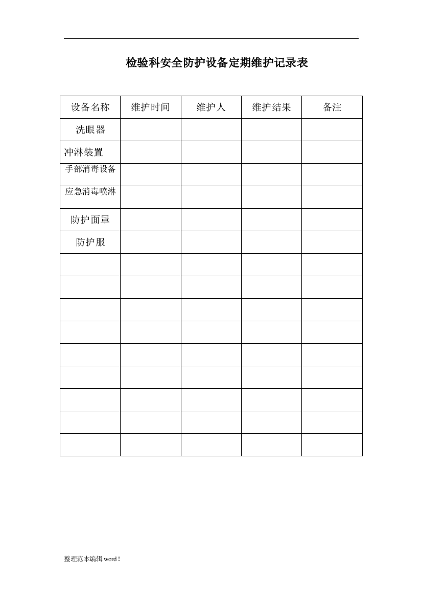 个人防护设施定期维护记录