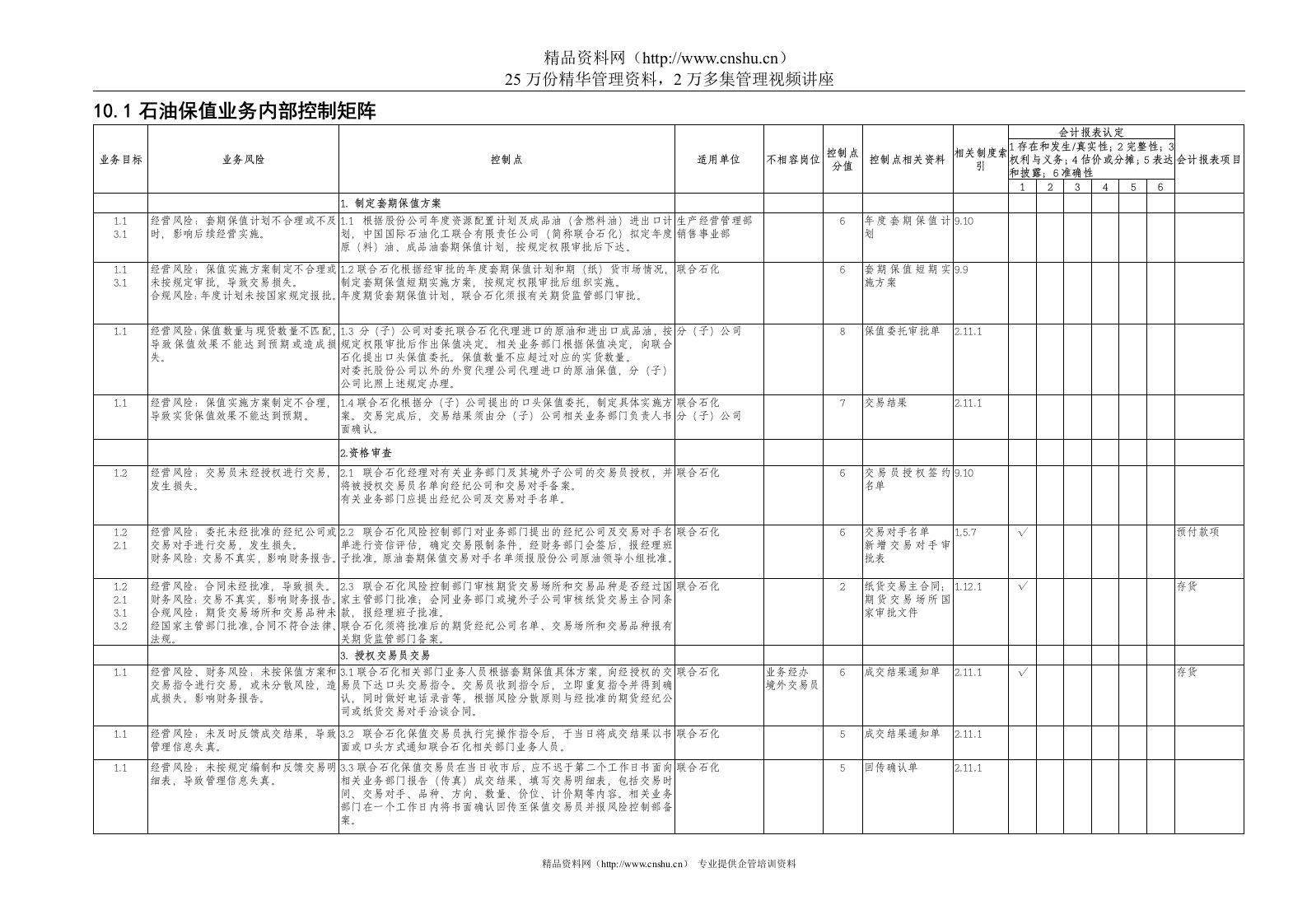 10.1石油保值业务控制矩阵