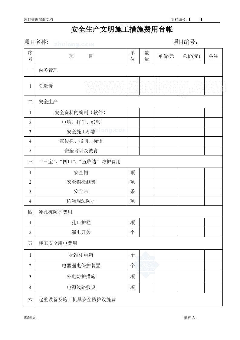 实例建筑工程安全文明施工措施费用台帐（范本）