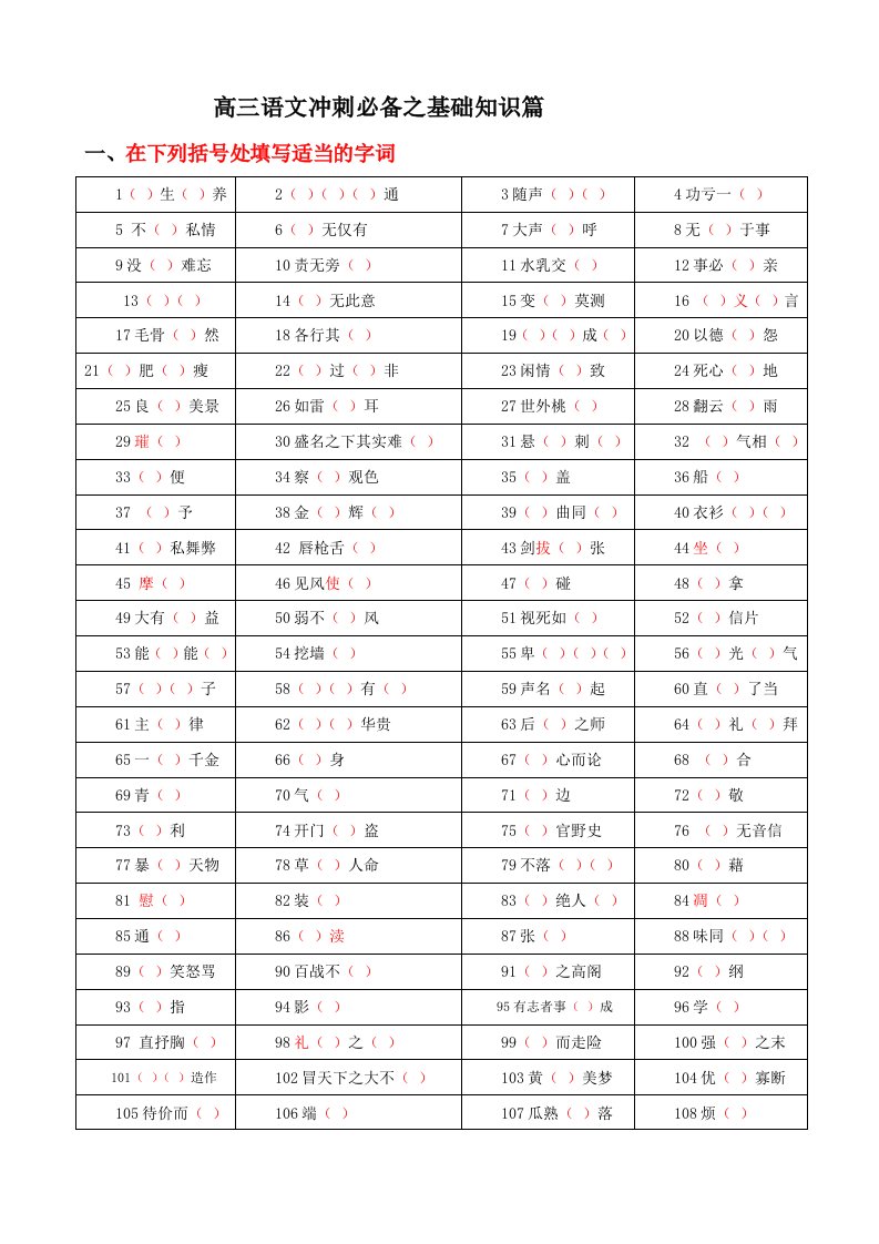 高考语文查漏补缺题