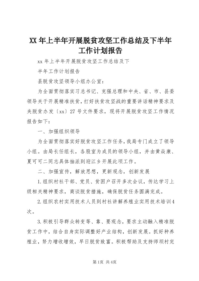 4某年上半年开展脱贫攻坚工作总结及下半年工作计划报告