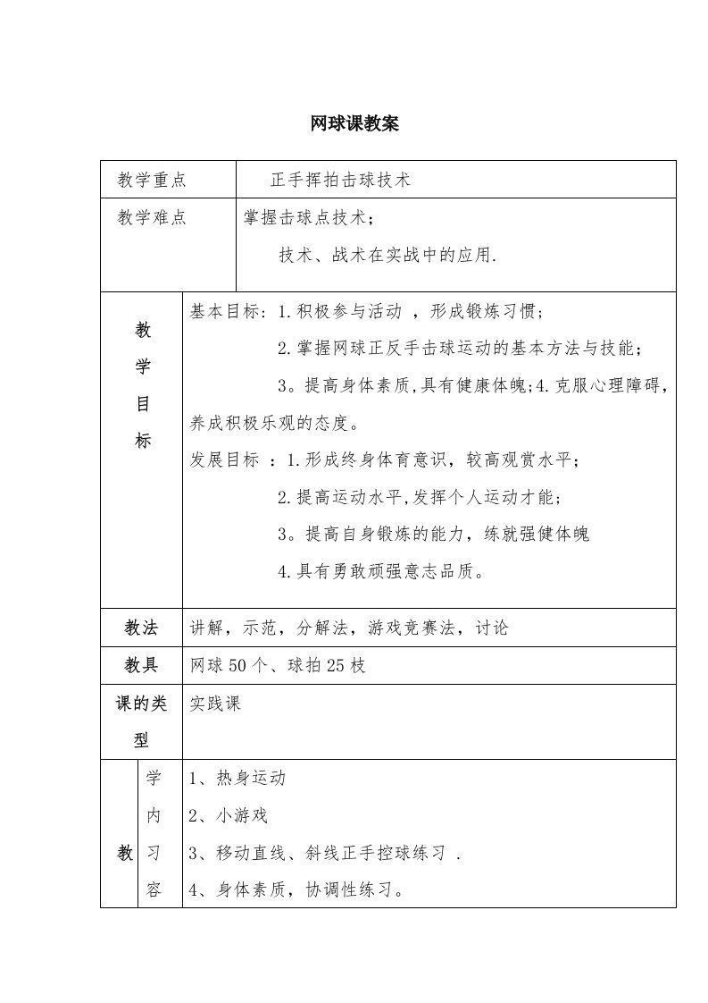 网球正手击球教案