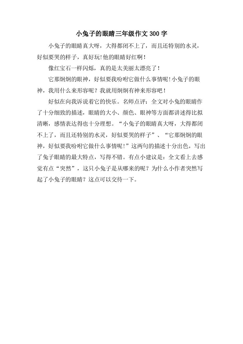 小兔子的眼睛三年级作文300字