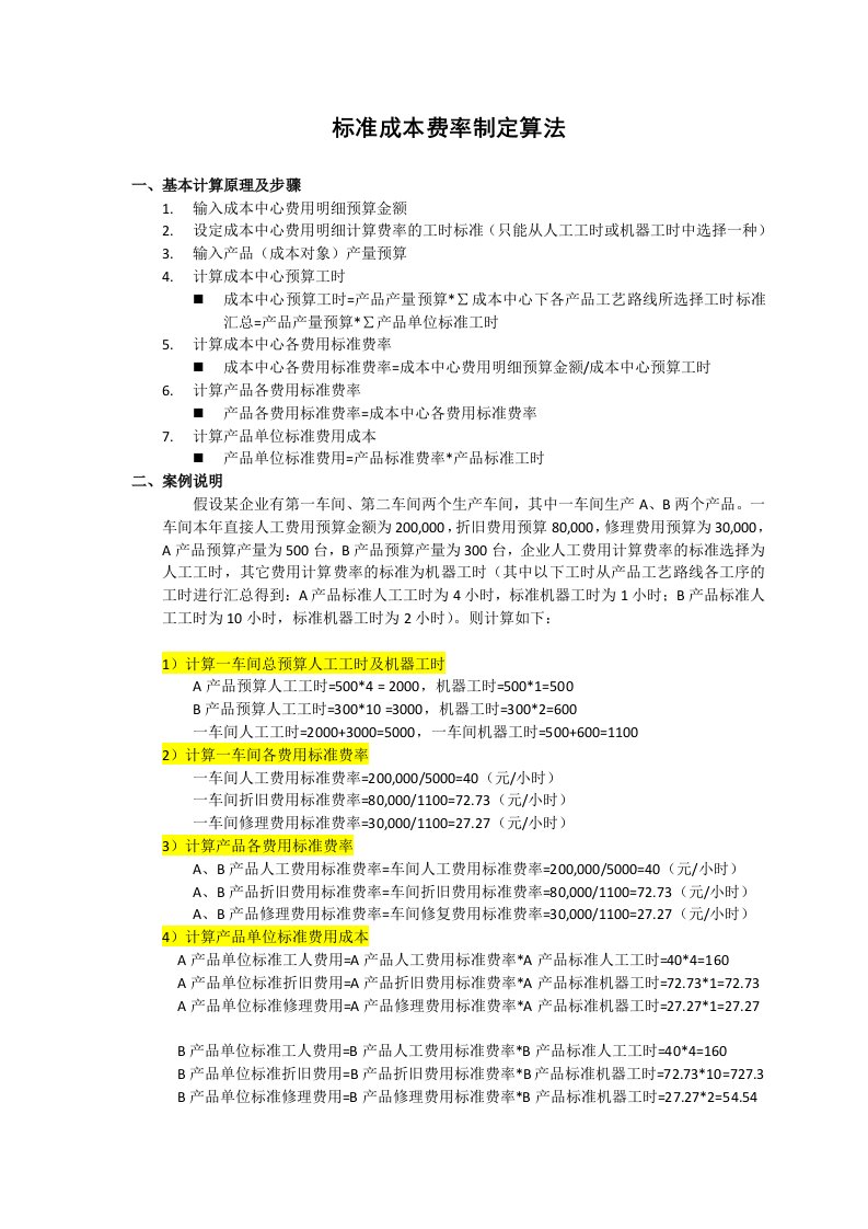 标准成本费率制定规则