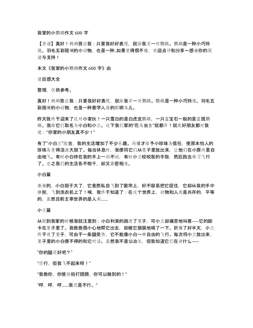 我家的小鹦鹉作文600字