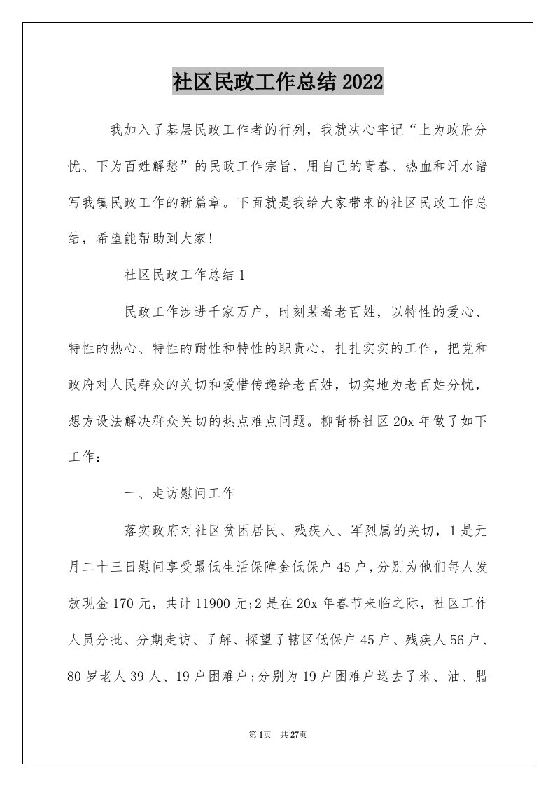 社区民政工作总结2022