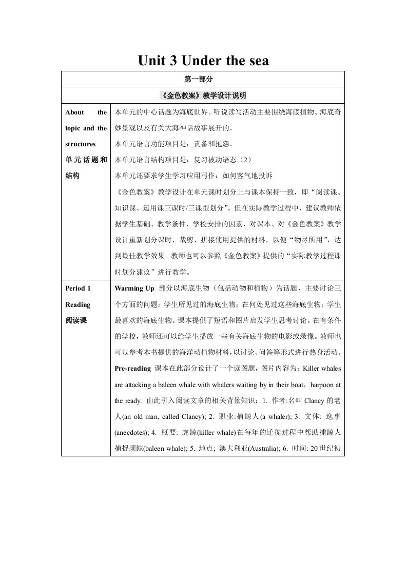 人教版高中英语选修七第一单元课时