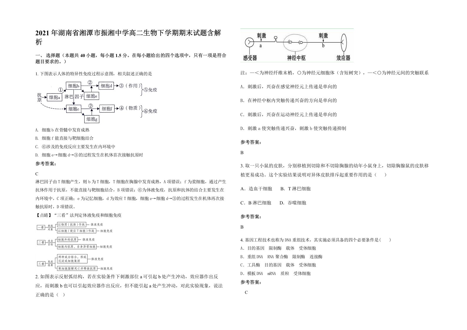 2021年湖南省湘潭市振湘中学高二生物下学期期末试题含解析