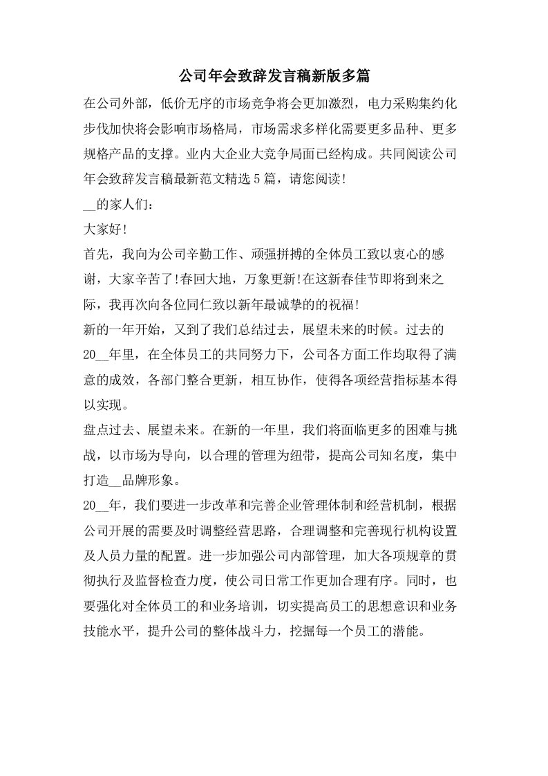 公司年会致辞发言稿新版多篇