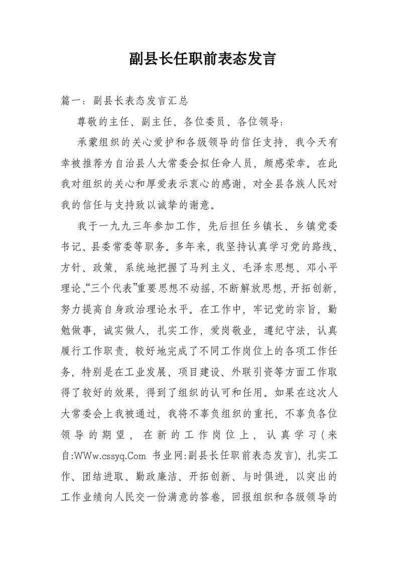 副长任职前表态发言