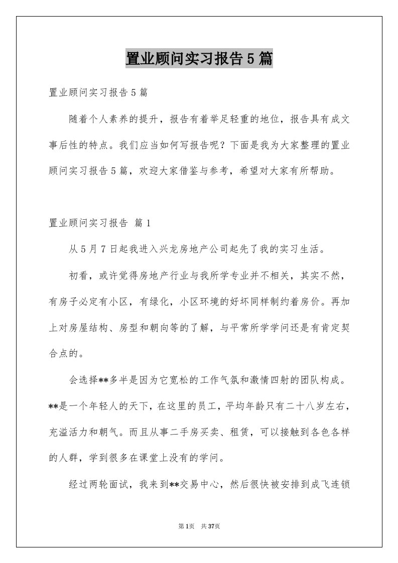 置业顾问实习报告5篇