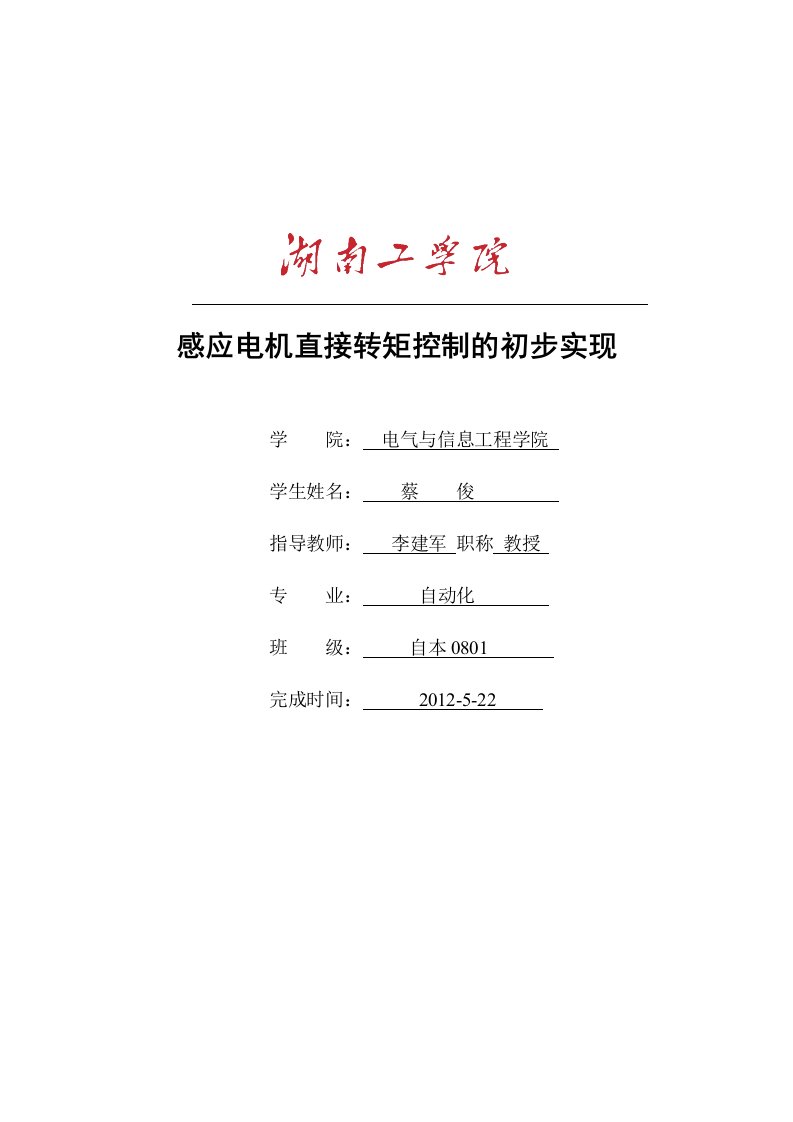 感应电机直接转矩控制系统的初步实现