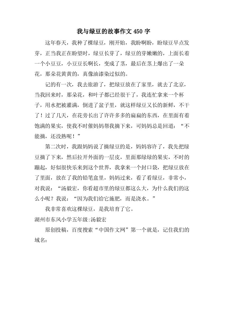 我与绿豆的故事作文450字