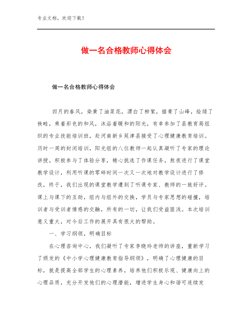 最新做一名合格教师心得体会例文27篇合辑