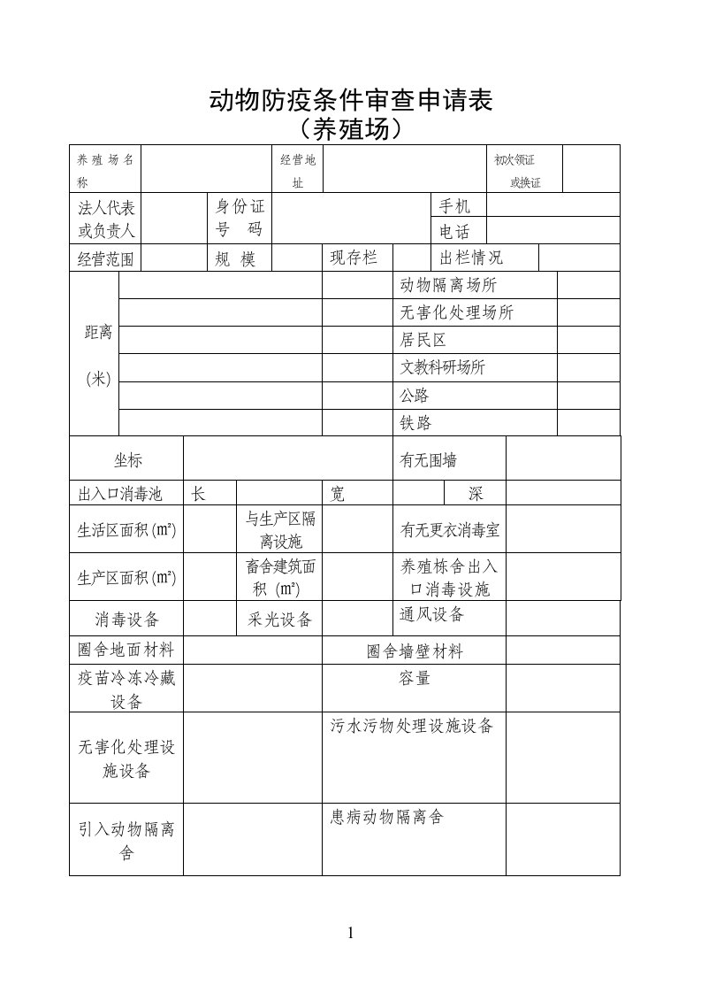 动物防疫条件审查申请表