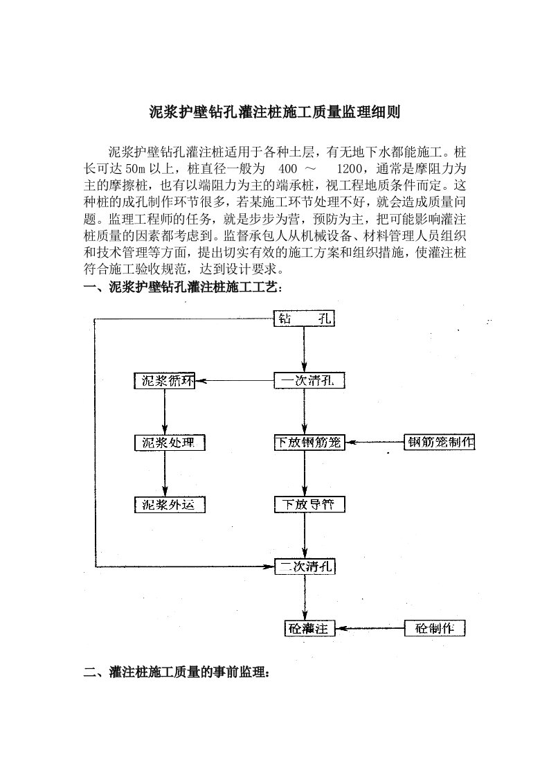 浆护壁钻孔灌注桩施工质量监理细则