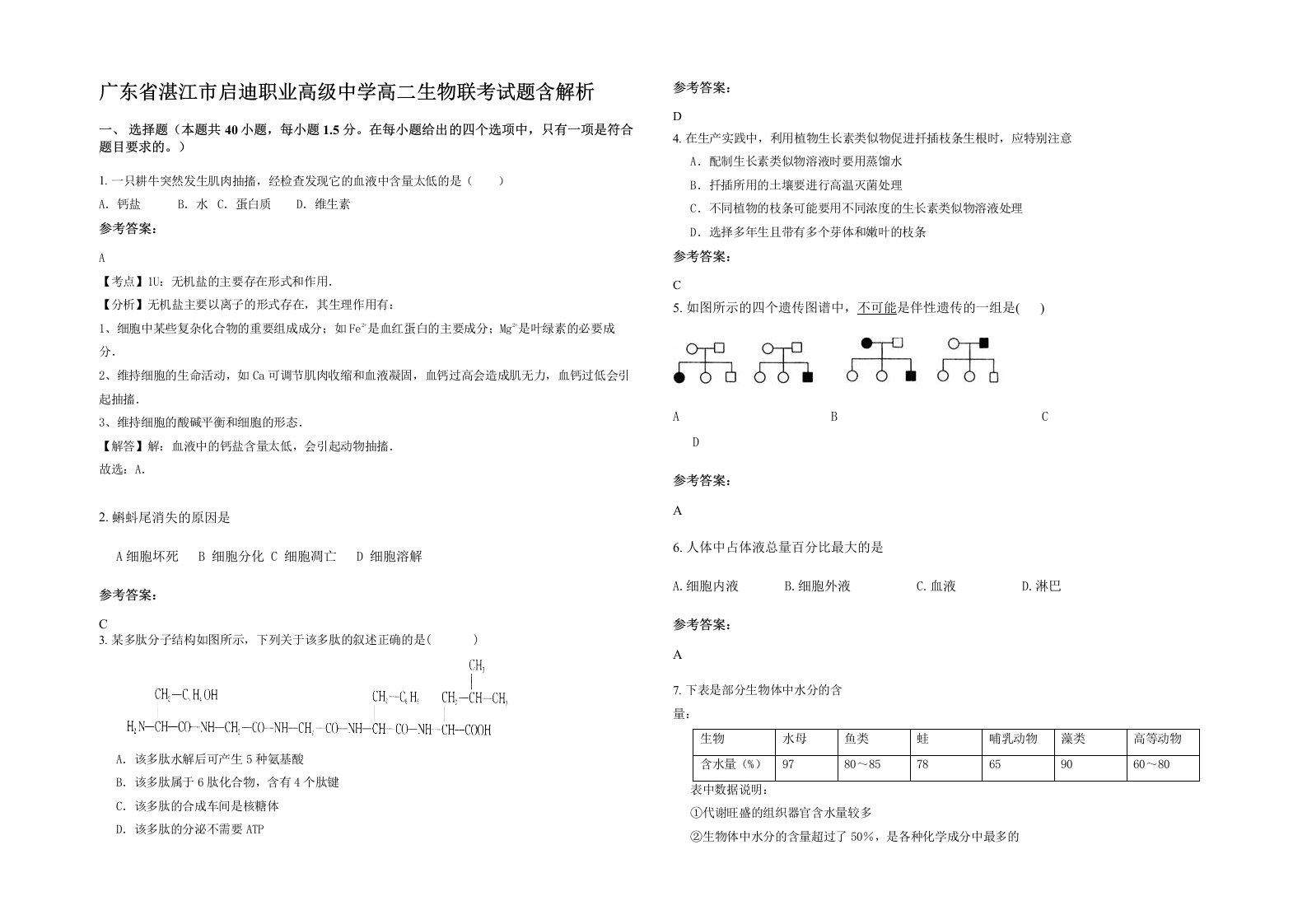 广东省湛江市启迪职业高级中学高二生物联考试题含解析