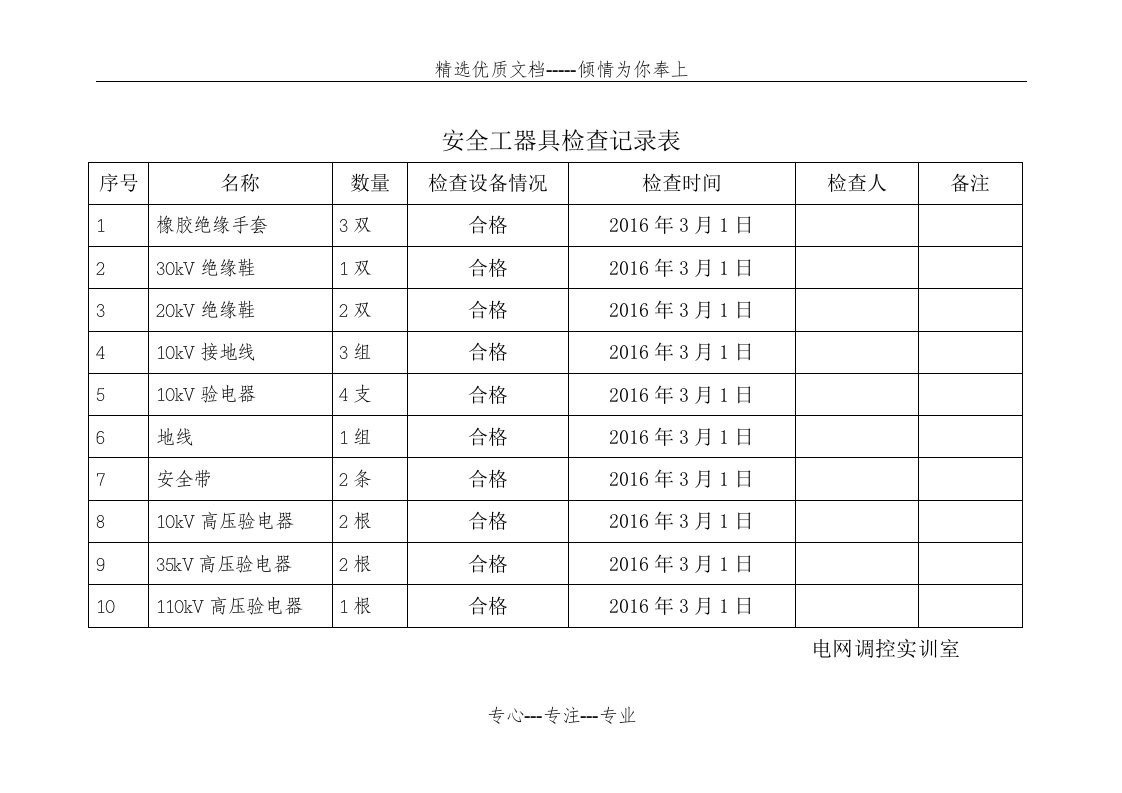 安全工器具检查记录(共4页)