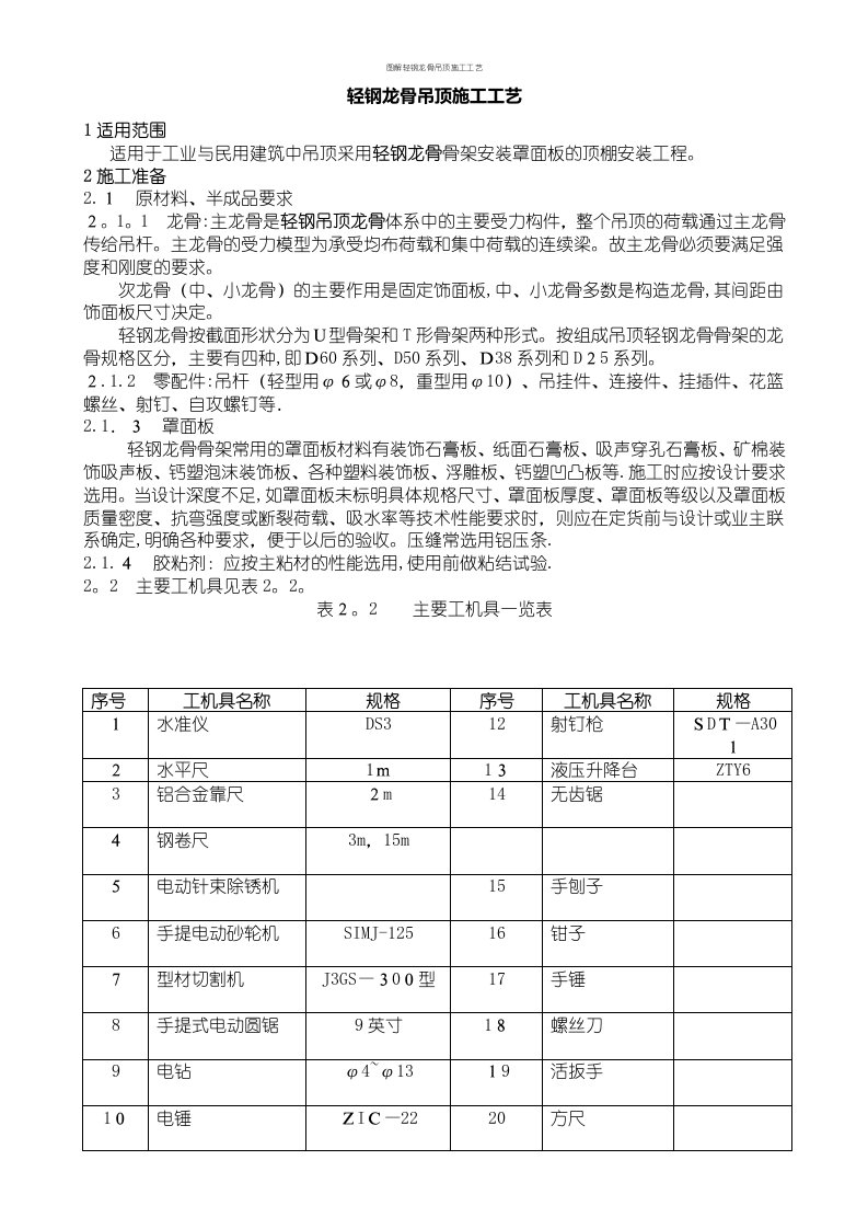 图解轻钢龙骨吊顶施工工艺