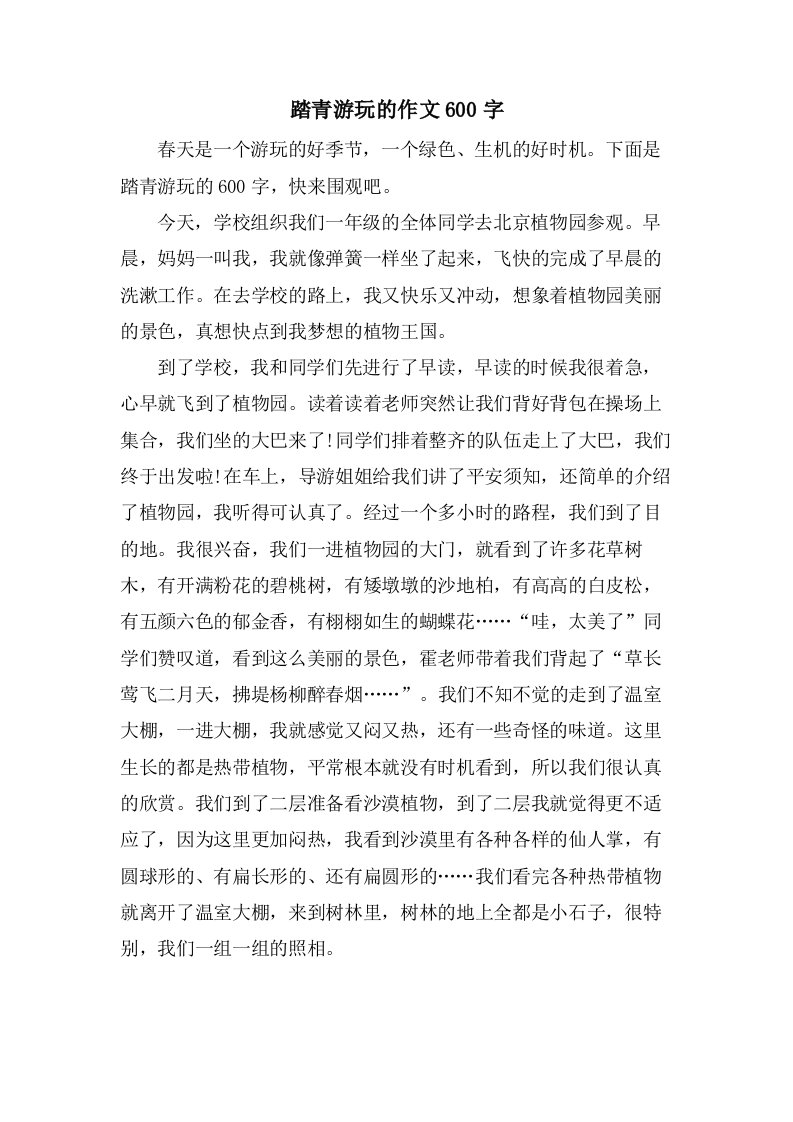 踏青游玩的作文600字