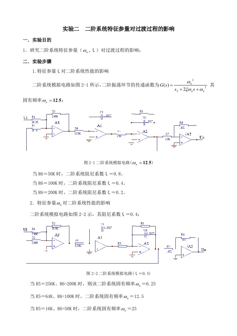 二阶系统特征参量对过渡过程的影响