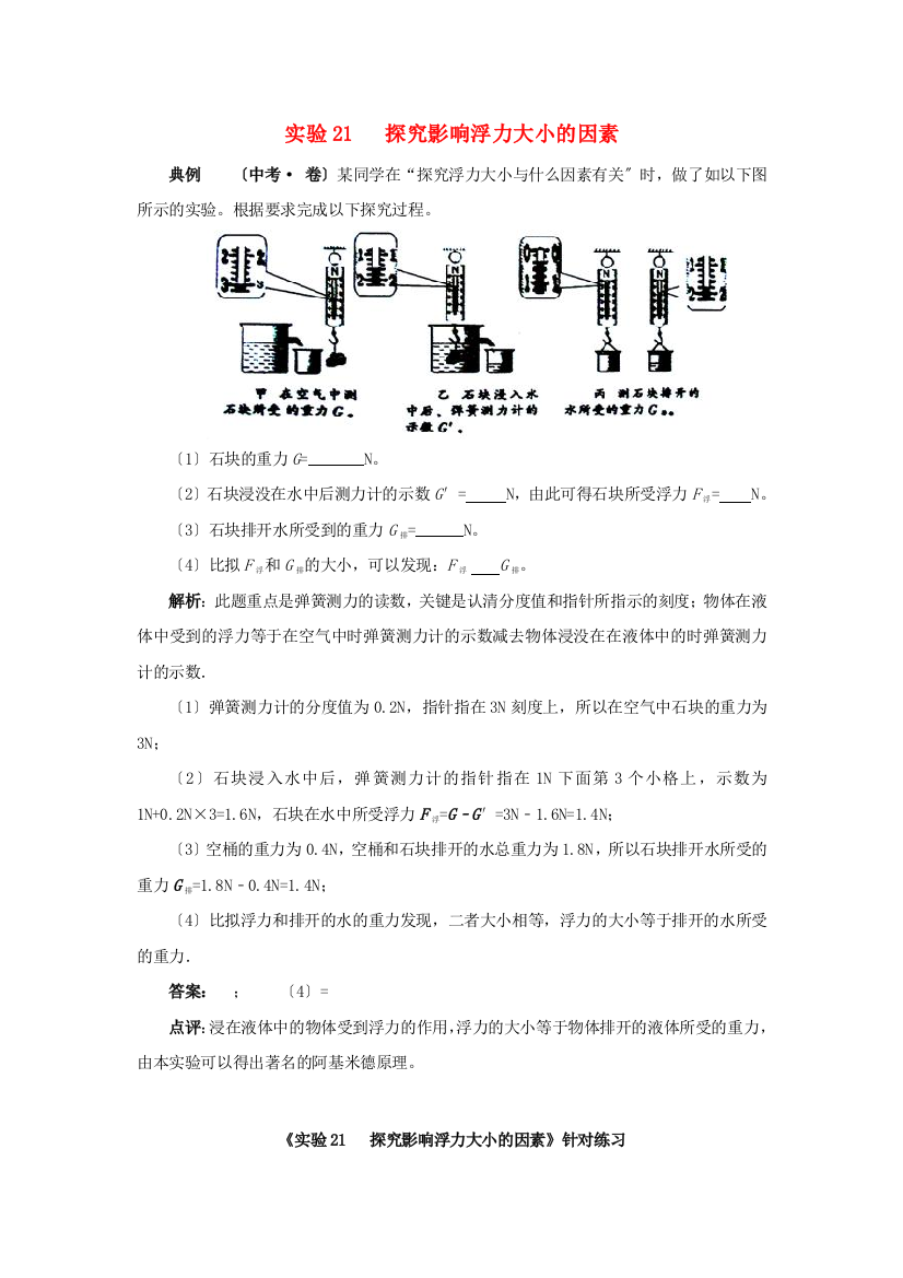 （整理版）实验21探究影响浮力大小的因素